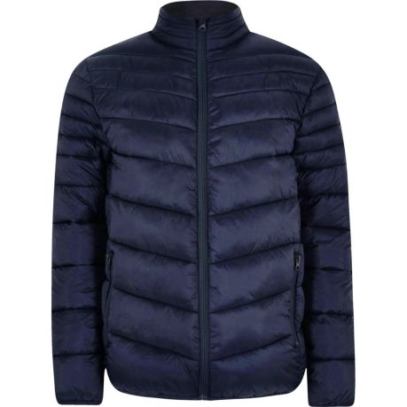 Navy zip front funnel neck puffer jacket River Island