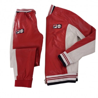 Fila X Schott NYC Luigi Leather Tracksuit Top Pants Red